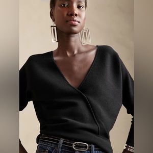 Banana Republic Medium Black Rina Wrap-Front Sweater